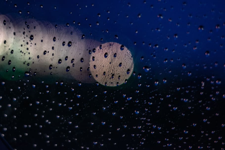 rain, blue, blur, window, airplane, water, drops, rain drops HD wallpaper