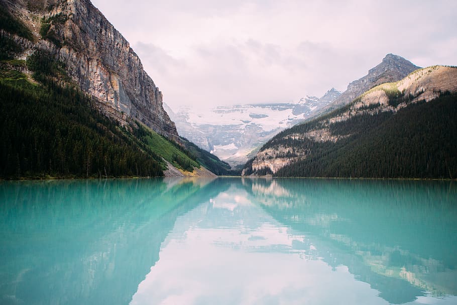 canada, lake louise, mountain, water, scenics - nature, tranquil scene HD wallpaper