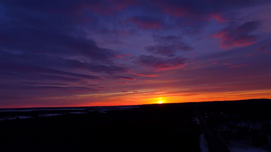 canada, lachute, sunset, winter, drone, sky, cloud - sky, scenics - nature HD wallpaper