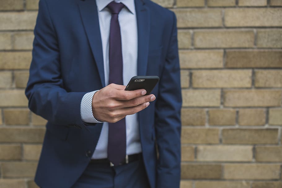 Man Wearing Blue Formal Suit, brick wall, contemporary, device HD wallpaper
