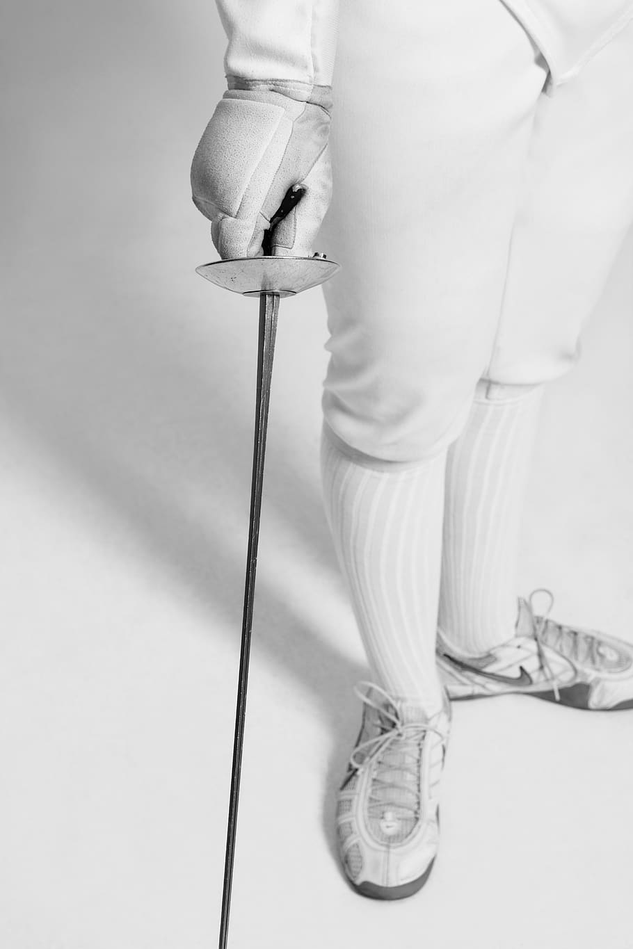 person holding fencing sword, one person, human leg, low section, HD wallpaper