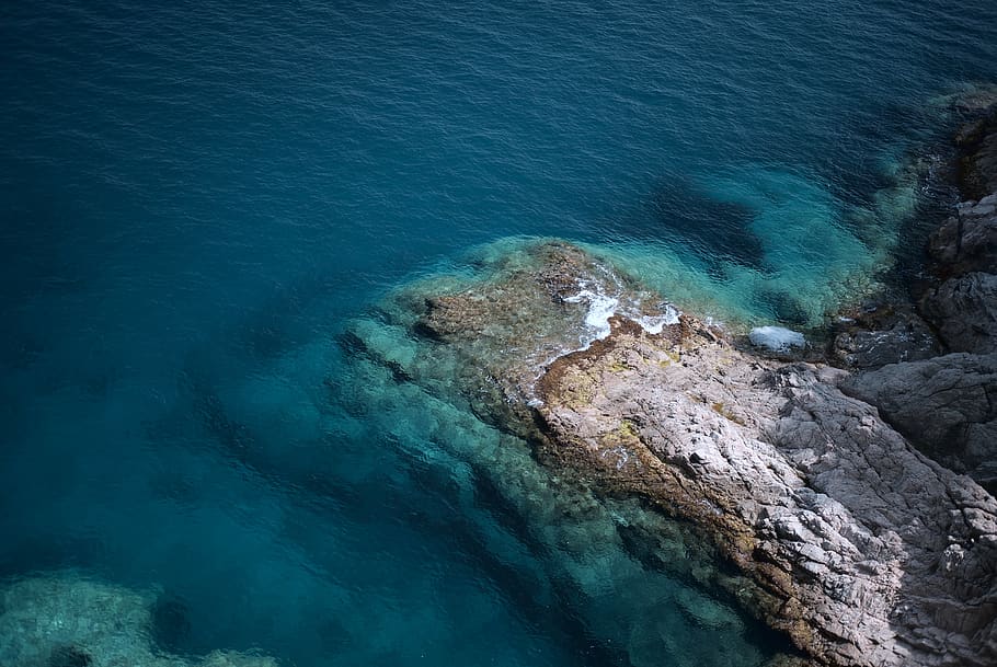 aerial photography of island, spain, tossa de mar, water, ocean, HD wallpaper