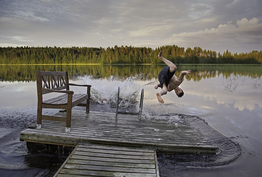 finland, sulkava, swim, fun, jump, summer, midsummer, lake