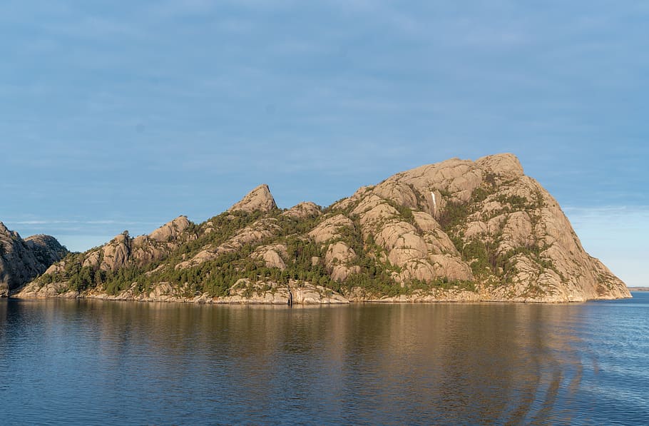 norway, rock, landscape, nature, mountains, water, clouds, scenic HD wallpaper