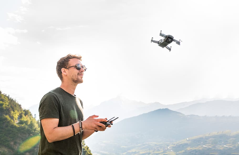 drone, man, drone pilot, copter, quadrocopter, remotely controlled HD wallpaper
