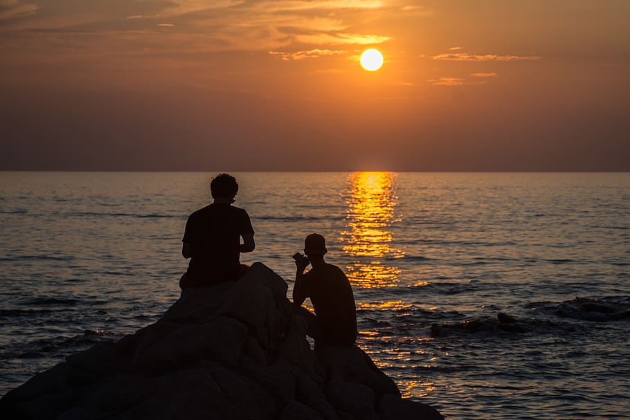 sunset, sea, landscape, horizon, nature, costa, silhouette HD wallpaper