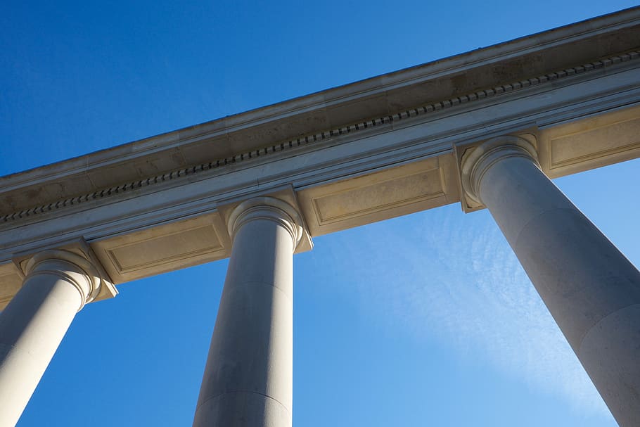 yale bowl, united states, new haven, pillars, sky, blue, low angle view, HD wallpaper