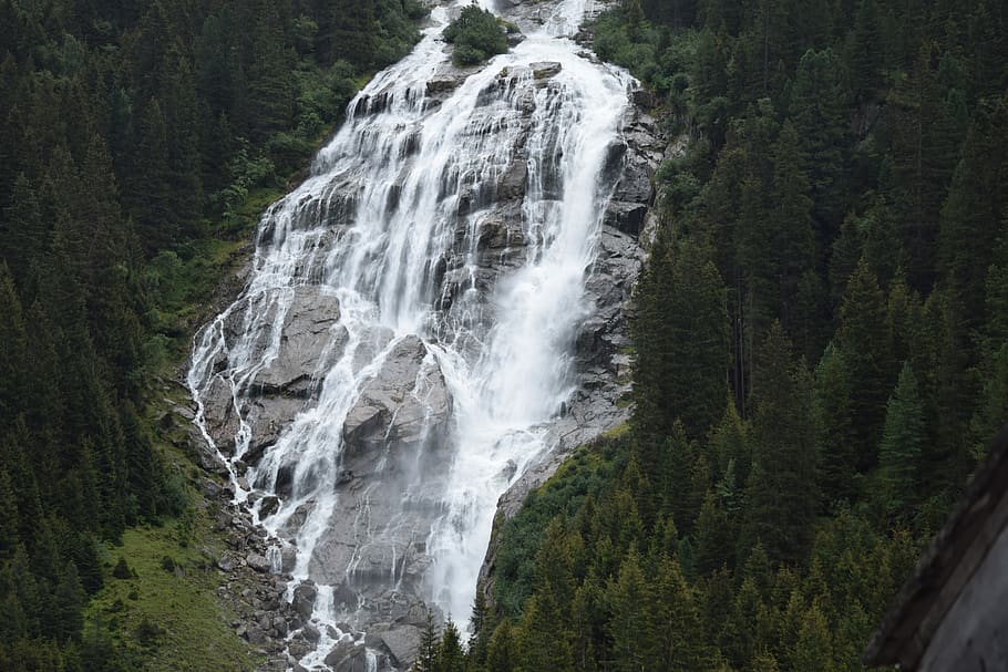 waterfall, mountain, stream, nature, mountains, cliff, scenics - nature HD wallpaper