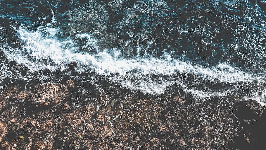 Beach Shore With Beach Wave at Daylight, high angle shot, ocean HD wallpaper