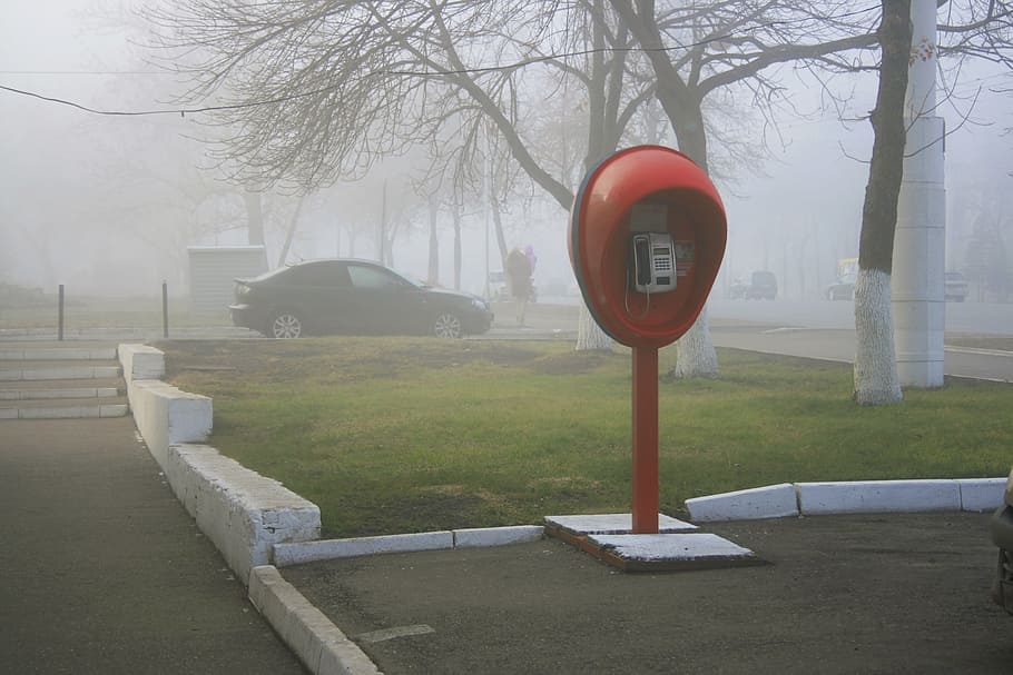 communication, outdoor, phone, red, street, telephone, view HD wallpaper