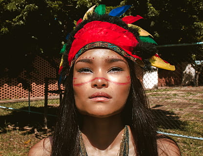 HD wallpaper: grayscale photo of woman wearing Native American attire ...