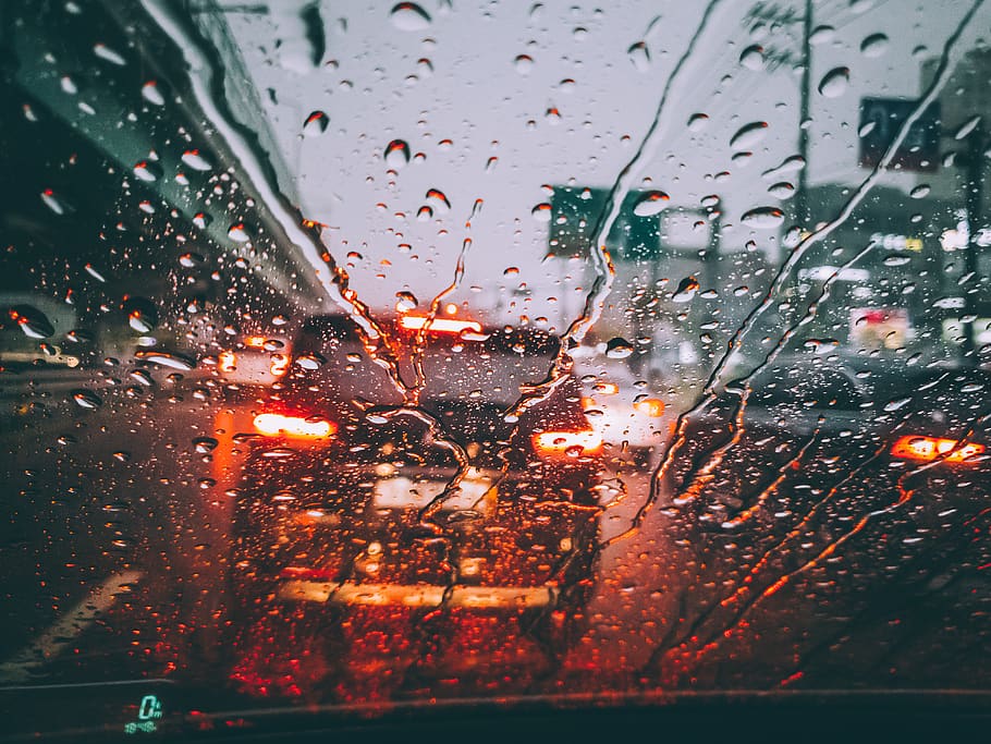 Rain Drops On Vehicle Windshield, car, glass, raindrops, wet, HD wallpaper