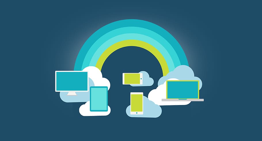 Cloud Computing with Rainbow connecting devices, services, vector, HD wallpaper