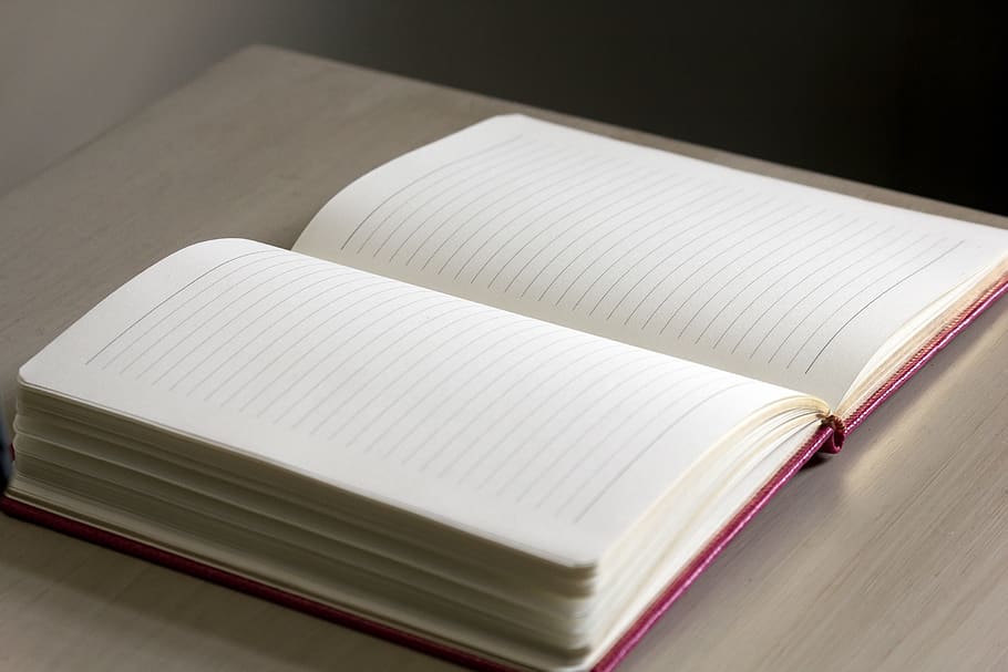 White Lined Notebook on Gray Table, cover, desk, journal, pages HD wallpaper