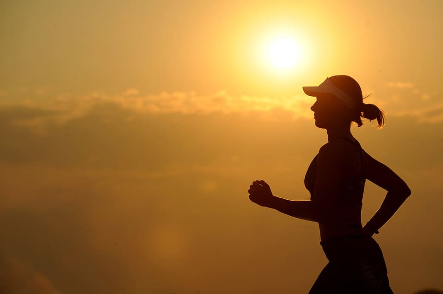 Woman With White Sunvisor Running, endurance, female, fit, fitness