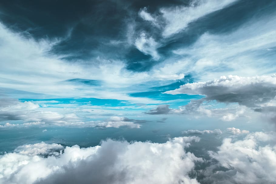blue, sky, clouds, cloudy, aerial, view, flying, travel, trip HD wallpaper