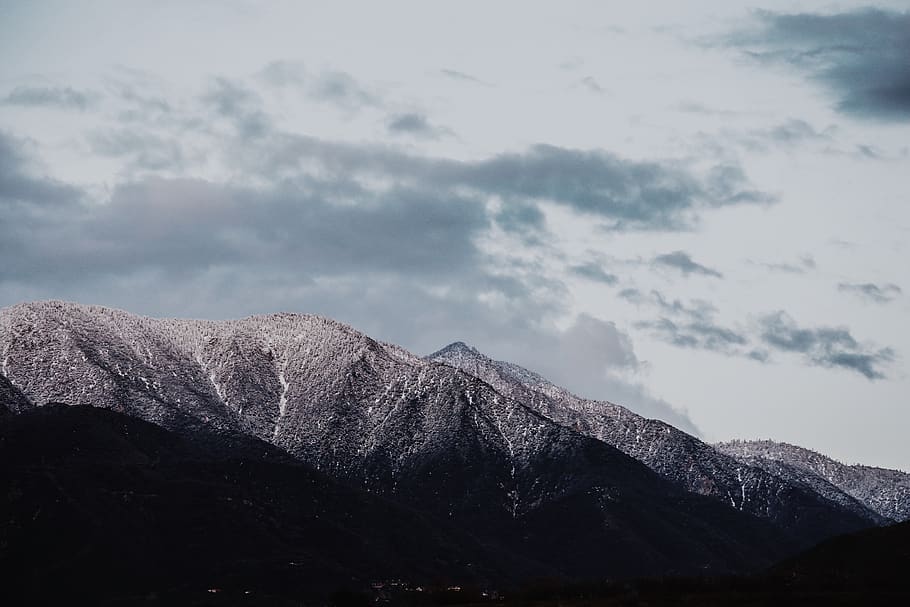 gray mountains under gray clouds, cloud - sky, beauty in nature HD wallpaper
