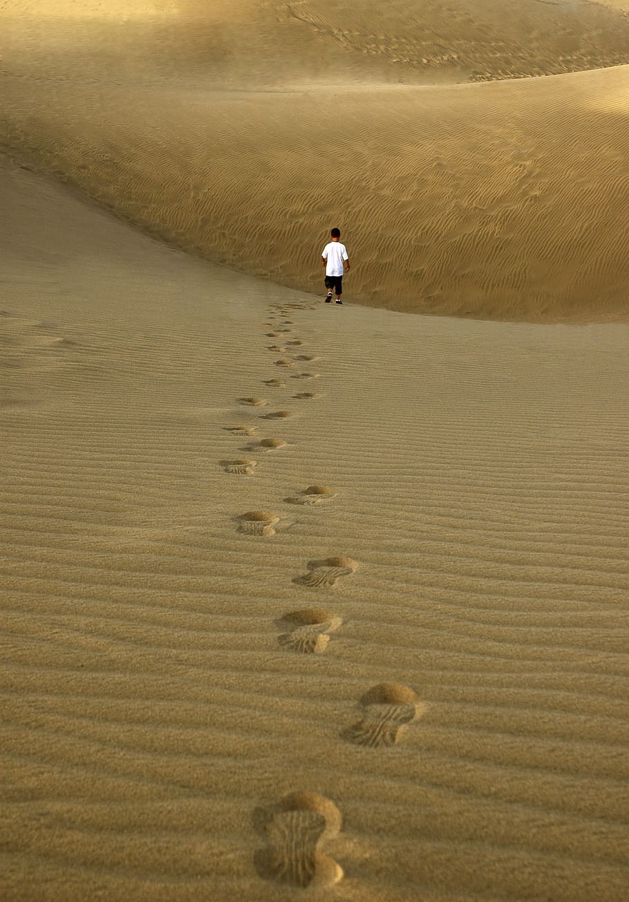 sand, footsteps, beach, holiday, footprint, hiking, footprints, HD wallpaper