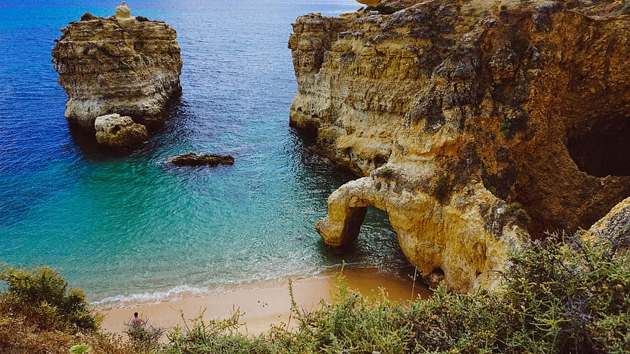 blue, cliff, rock, ocean, water, portugal, rock - object, sea HD wallpaper