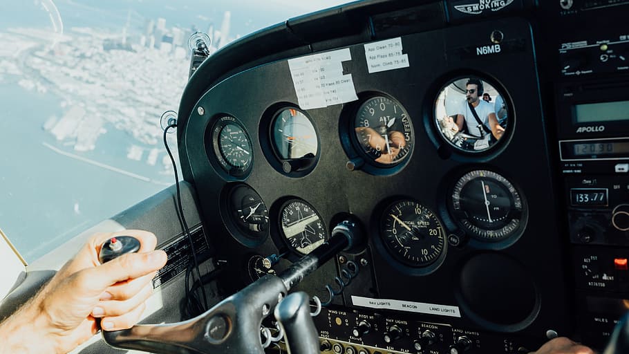 person holding aircraft wheel, plane, dashboard, instrument, pilot HD wallpaper