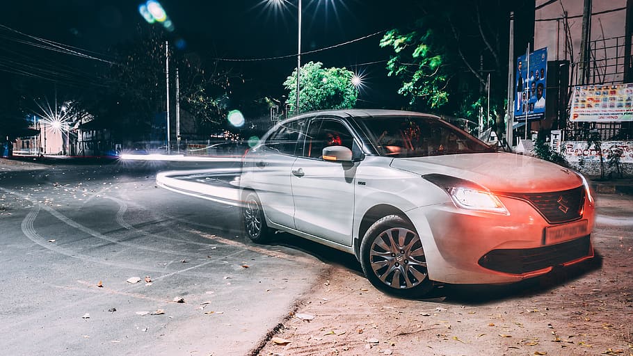 Long Exposure Photography of Silver Suzuki Dezire on Road, action HD wallpaper