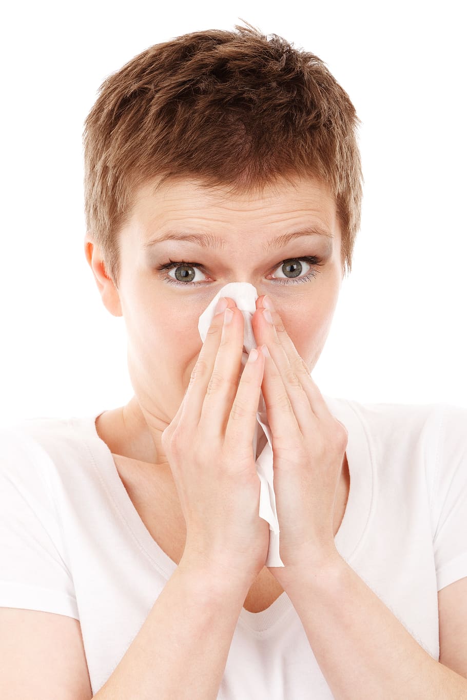 Short Red Hair Woman Blowing Her Nose, allergies, allergy, cold HD wallpaper