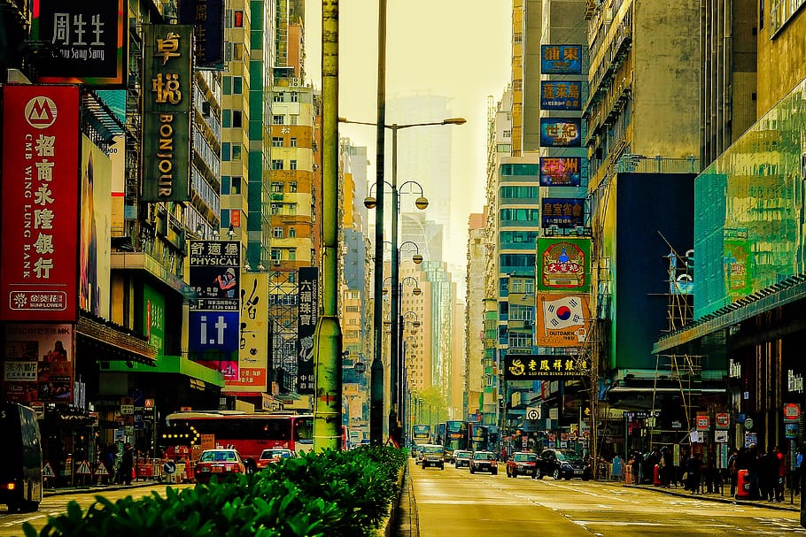 mong kok, street, nathan road, hong kong, asia, view, architecture