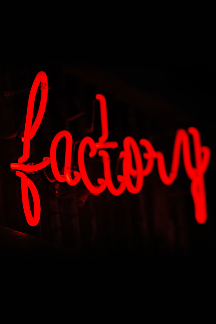 factory neon signage turned-on, illuminated, text, communication HD wallpaper