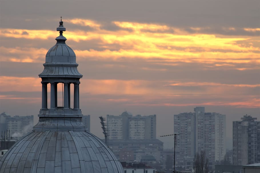 evening, sunset, clouds, panorama, zagreb, sky, horizon, outdoor HD wallpaper