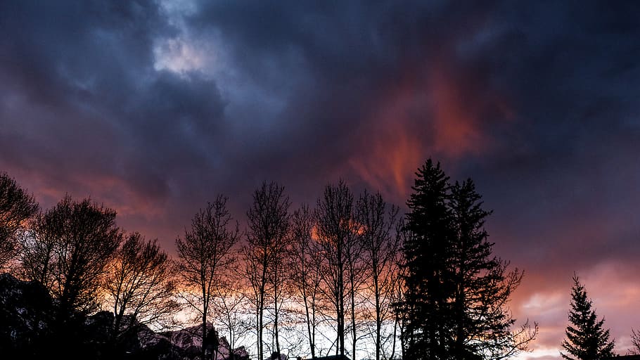canada, canmore, cloud, clouds, blue, purple, pink, sky, evening HD wallpaper