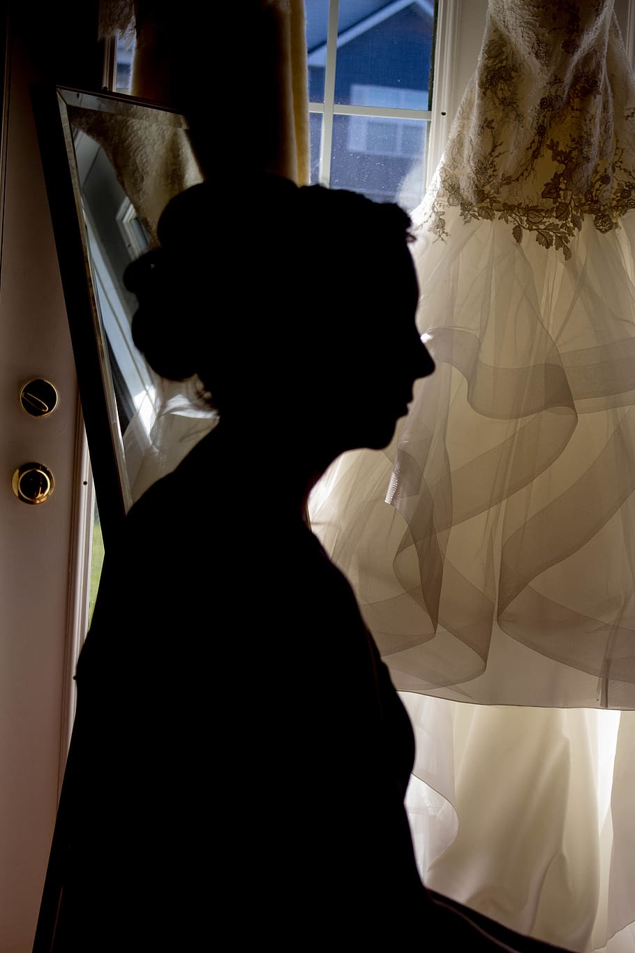 wedding, shadow, dress, face, profile, december bride, real people HD wallpaper