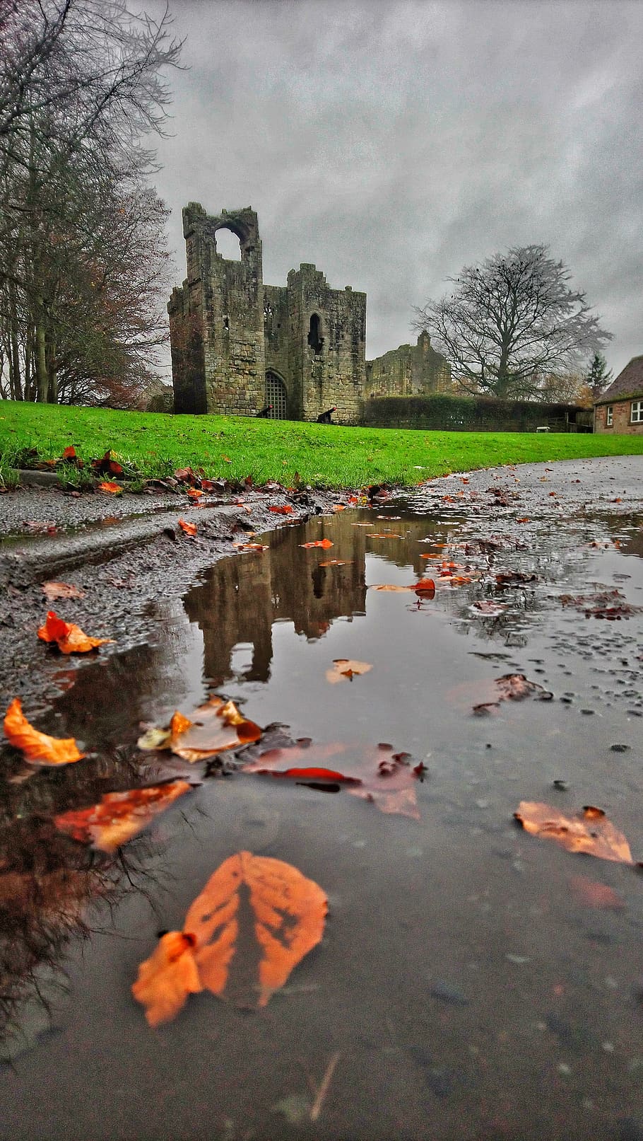 etal castle, reflections, autumn, water, architecture, built structure HD wallpaper