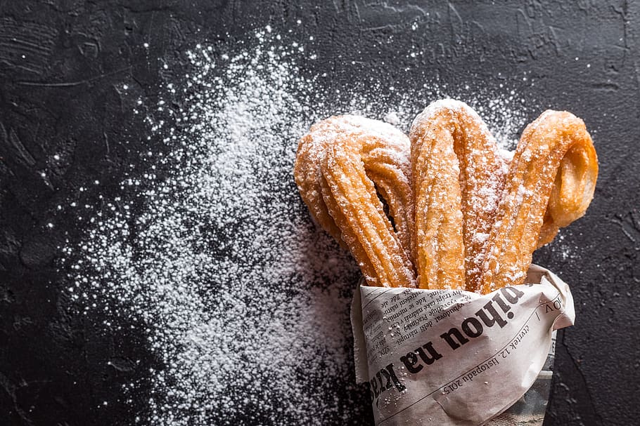 Churros With Powdered Sugar, appetizer, bake, baked, baking, bread HD wallpaper