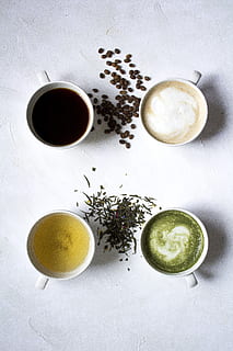 Assorted Hot Beverages Tea Matcha Coffee Photo, Flatlay, food and drink HD wallpaper