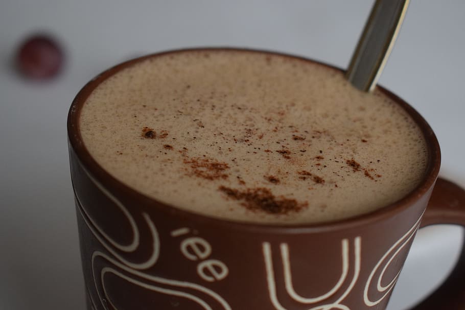 coffee, cappucino, cup, drink, food, beverage, hot, spoon, dark HD wallpaper