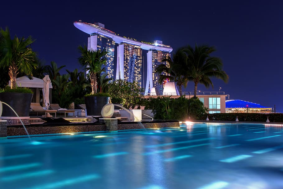 Marina Bay Sand, Singapore, architecture, building, illuminated HD wallpaper