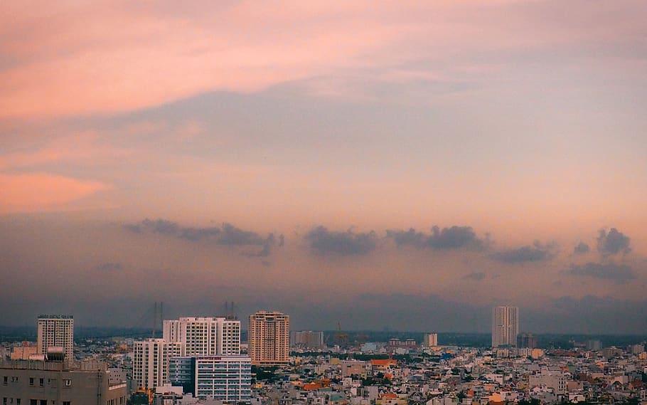 ho chi minh city, vietnam, pink, hcmc, saigon, cityscape, skyline, HD wallpaper