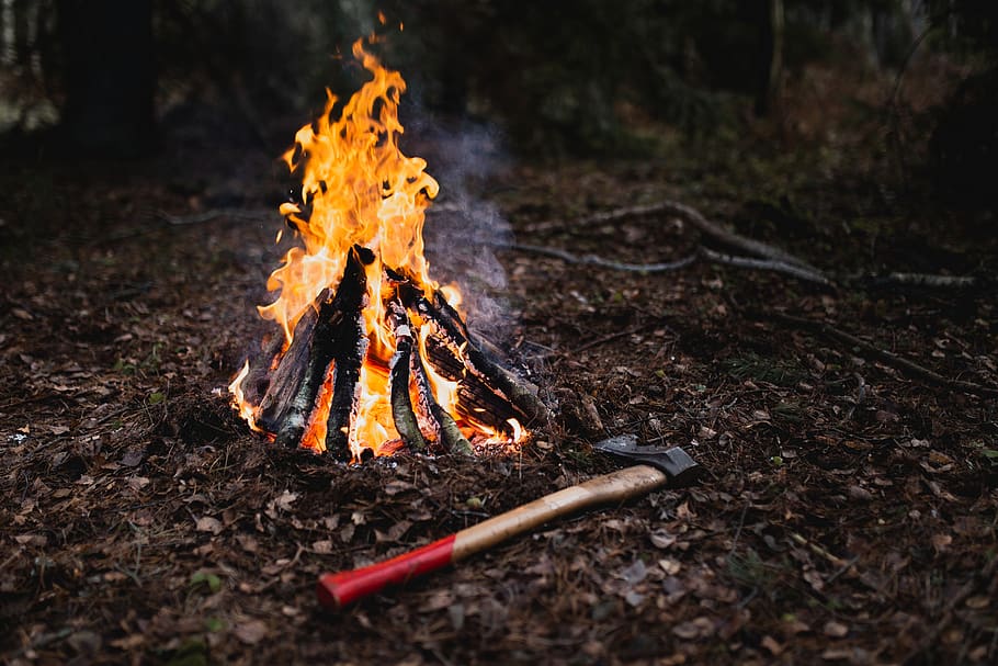 burning firewoods, flame, fire - natural phenomenon, bonfire HD wallpaper