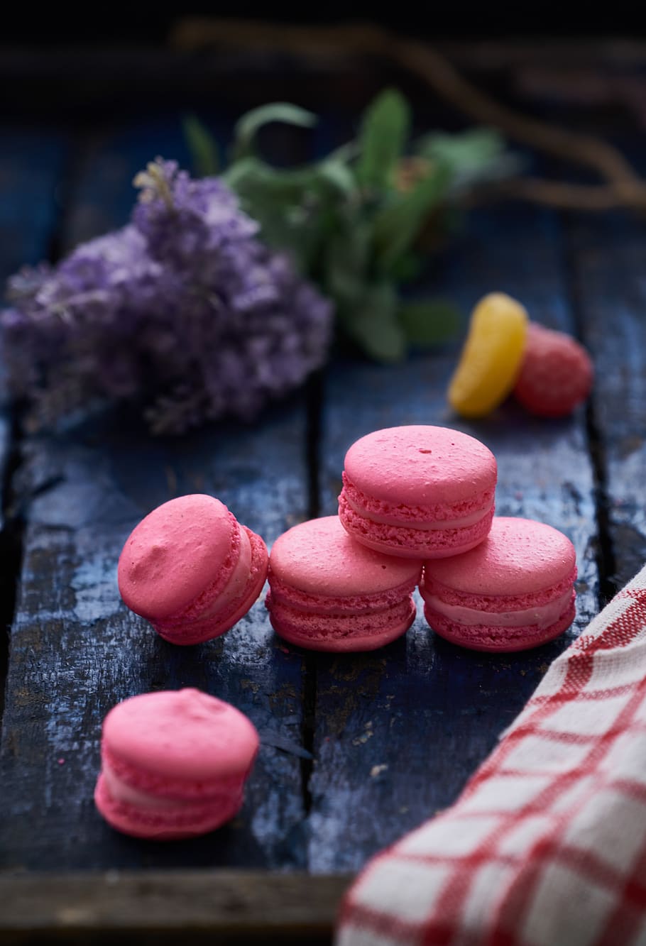 French macaroons, food, confectionery, sweets, plant, flower HD wallpaper