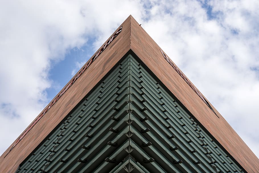 germany, leipzig, facade, triangle, glass, concrete, lines HD wallpaper