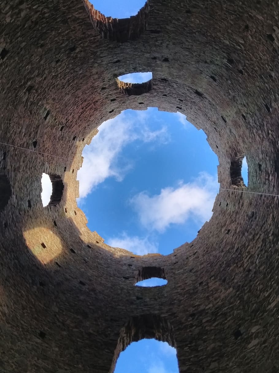 folly, tower, blue, clouds, ruin, circle, sky, history, architecture HD wallpaper
