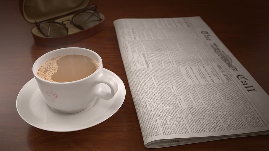 coffee cup, newspaper, table, glasses, morning, cafe, espresso HD wallpaper