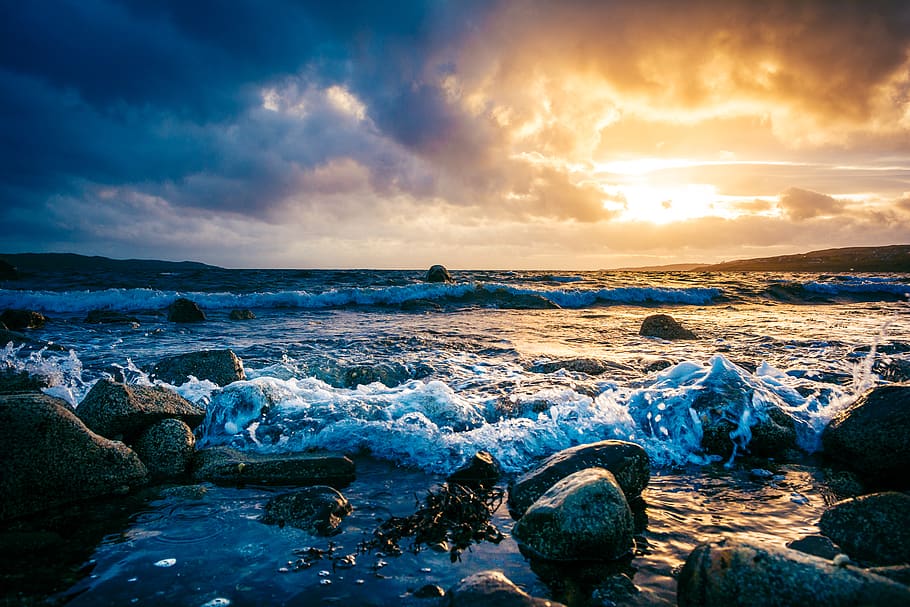 scotland, sundown, ocean, sky, water, cloud - sky, sea, scenics - nature HD wallpaper