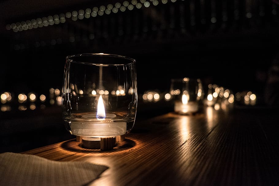 canada, montreal, fire, light, candle, bokeh, restaurant, macro HD wallpaper