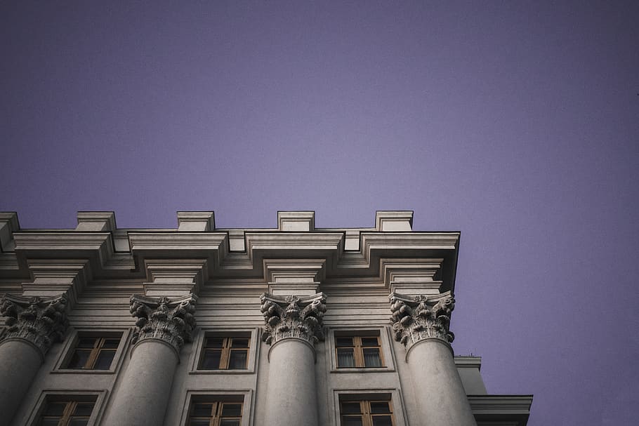 Gray Concrete Building in Worm's-eye View, architectural design HD wallpaper