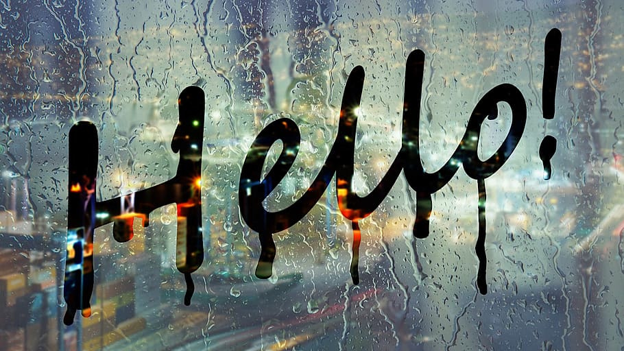 window, water, glass, drops, text, rain, hello, gimp, gimp workshop, HD wallpaper