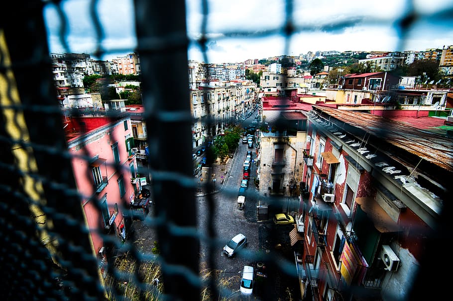 black cyclone fence, road, intersection, italy, naples, asphalt HD wallpaper