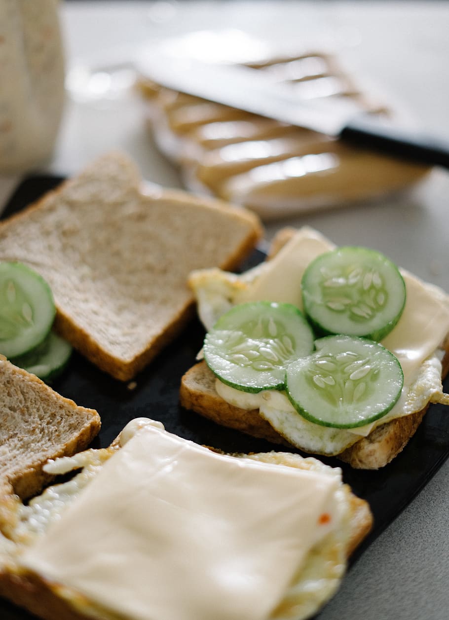 sandwitch, cucumber, bread, grain, food, breakfast, knife, cooking HD wallpaper