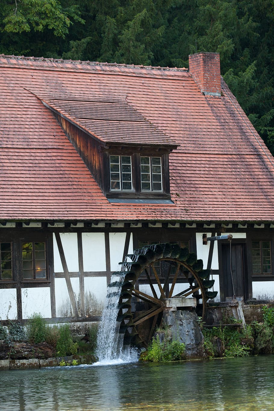 waterwheel, house, mill, truss, water mill, rural, architecture, HD wallpaper