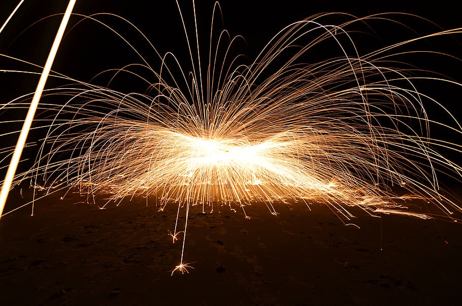 beach, light, night, motion, illuminated, blurred motion, glowing HD wallpaper